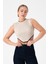 Kolsuz Triko Crop Bluz - Bej 1