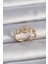Pirinç Gold Renk Zirkon Taşlı Incili Kalp Işleme Detay Ayarlanabilir Kadın Yüzük - TJ-BYK3358 1