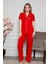 Kadın Gömlek Yaka Önden Düğmeli Beyaz Biyeli Kısa Kol Cepli Pijama Takımı 1