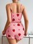 Pembe Çilekli Askılı Şortlu Crop Takım 3