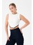 Kolsuz Triko Crop Bluz - Beyaz 1