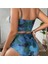 Büyük Boy Çıkarılabilir Omuz Askılı Mavi Mürekkep Boyama Batik Bikini Mayo Üç Parçalı Set (Yurt Dışından) 2
