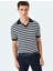 Viskon Çizgili Kısa Kollu Polo V Yaka Triko Tişört 1