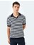 Viskon Çizgili Kısa Kollu Polo V Yaka Triko Tişört 3