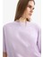 Oversize Geniş Kalıp Bisiklet Yaka Basic Düz Penye Kısa Kollu Tişört C0099AX25SP 4