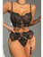 Modern Şık Elegant Dantelli Siyah Jartiyer Gecelik Set 1