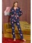 25040 Kadın Desenli Gömlek Yaka Önden Düğmeli Uzun Kol Pamuklu Pijama Takımı 1