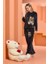 25064 Kadın Antrasit Sevimli Aplike Detay Welsoft Homewear Pijama Takım 1