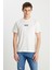 %100 Pamuk Regular Fit Normal Kesim Bisiklet Yaka Ekru Mini Logo Tişört 2