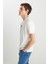 %100 Pamuk Regular Fit Normal Kesim Bisiklet Yaka Ekru Mini Logo Tişört 3