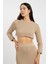 Rtd&vld Kadın Crop File Triko Kazak Ajurlu Etek Takım Bej 3