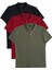 Erkek 3'lü Paket Siyah-Bordo-Haki Slim Fit Dar Kesim Pamuklu Düz Pike Polo Yaka Tişört 1