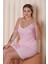 Kadın Pembe Çizgili Büstiyerli Dantel Detaylı Şortlu Pijama Takımı 20050 1