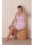 Kadın Pembe Çizgili Büstiyerli Dantel Detaylı Şortlu Pijama Takımı 20050 3