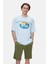 Aıre Gök Mavi Bisiklet Yaka Baskılı Oversize Erkek Tshirt 1