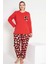 Kadın Kırmızı Renkli Kalp Desenli Uzun Kollu Pijama Takımı B-53 4