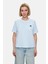Kenzıe Gök Mavi Bisiklet Yaka Baskılı Loose Fit Kadın Tshirt 1