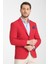 Arunte Erkek Kırmızı Keten Görünümlü Ince Dört Mevsim Giyilebilir Slim Fit Blazer Ceket 1