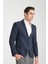 Paride Erkek Indigo Ekose Slim Fit Mono Yaka Blazer Ceket 3