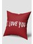 Kırmızı Beyaz I Love You Yazılı Kırlent Kılıfı 1