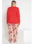 Kadın Kırmızı Renkli Çiçek Desenli Uzun Kollu Pijama Takımı B-48 2