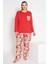 Kadın Kırmızı Renkli Çiçek Desenli Uzun Kollu Pijama Takımı B-48 3