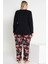 Kadın Siyah Renkli Çiçek Desenli Uzun Kollu Pijama Takımı B-46 4