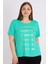 Kadın Yeşil Kısa Kollu Baskılı Büyük Beden T-Shirt 1