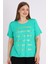 Kadın Yeşil Kısa Kollu Baskılı Büyük Beden T-Shirt 2