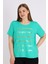 Kadın Yeşil Kısa Kollu Baskılı Büyük Beden T-Shirt 3
