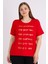 Kırmızı Kısa Kollu Baskılı Kadın Büyük Beden Rahat Kalıp T-Shirt 1
