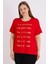Kırmızı Kısa Kollu Baskılı Kadın Büyük Beden Rahat Kalıp T-Shirt 2