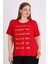 Kırmızı Kısa Kollu Baskılı Kadın Büyük Beden Rahat Kalıp T-Shirt 3