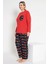 Kadın Kırmızı Renkli Love ve Kalp Baskılı Uzun Kollu Pijama Takımı B-43 1