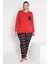 Kadın Kırmızı Renkli Love ve Kalp Baskılı Uzun Kollu Pijama Takımı B-43 3