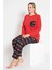 Kadın Kırmızı Renkli Love ve Kalp Baskılı Uzun Kollu Pijama Takımı B-43 4