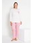 Kadın Ekru Renkli Çizgili Uzun Kollu Pijama Takımı B-44 1