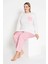 Kadın Ekru Renkli Çizgili Uzun Kollu Pijama Takımı B-44 2
