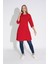 Kadın Kırmızı Renkli Bol Kesim Bisiklet Yaka Truvakar Kol Tunik T-402 2