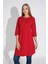 Kadın Kırmızı Renkli Bol Kesim Bisiklet Yaka Truvakar Kol Tunik T-402 4