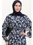 Desenli Kuşaklı Viskon Elbise 0013-05 Lacivert 3