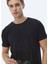 Siyah Jakarlı Bisiklet Yaka Pamuk Karışımlı T-Shirt 4