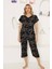 Kadın Çiçek Desen Dantel Detay Viskon Kısa Kol Kapri Pijama Takımı 1