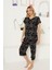 Kadın Çiçek Desen Dantel Detay Viskon Kısa Kol Kapri Pijama Takımı 3