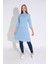 Kadın Mavi Renkli Bol Kesim Bisiklet Yaka Truvakar Kol Tunik T-400 2