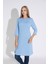 Kadın Mavi Renkli Bol Kesim Bisiklet Yaka Truvakar Kol Tunik T-400 3