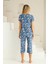 Kadın Çiçek Desen Dantel Detay Viskon Kısa Kol Kapri Pijama Takımı 3