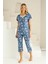 Kadın Çiçek Desen Dantel Detay Viskon Kısa Kol Kapri Pijama Takımı 4