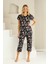 Kadın Çiçek Desen Dantel Detay Viskon Kısa Kol Kapri Pijama Takımı 1