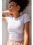 Kadın Fitilli Bisiklet Yaka Basic Crop T-Shirt 4